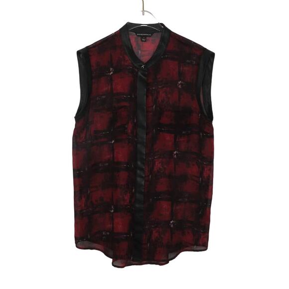 Rock & Republic Sleeveless Mesh Blouse Red & Black Plaid Edgy Button Up Medium - Picture 4 of 9